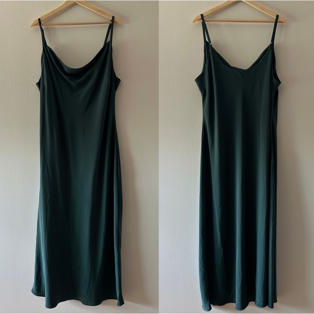 City Chic Mali Cowl Neck Satin Slip Dress Forest Green Envy Maxi L US 20 New